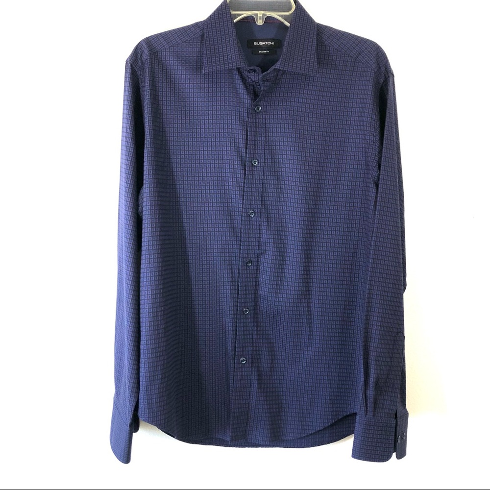 Bugatchi Shaped Fit Button Up Long Sleeve Blue Shirt
